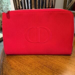 Dior Beaute Red Canvas Twill Logo Cosmetic Pouch NWOT